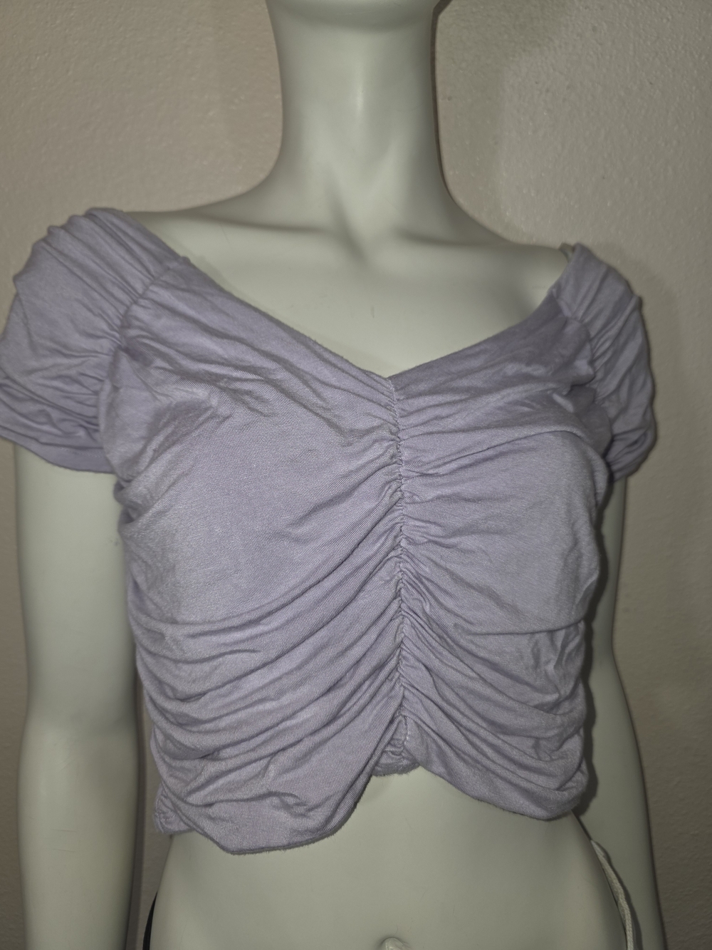 Forever 21 Lavender Y2K Ruched Off-Shoulder Crop Top